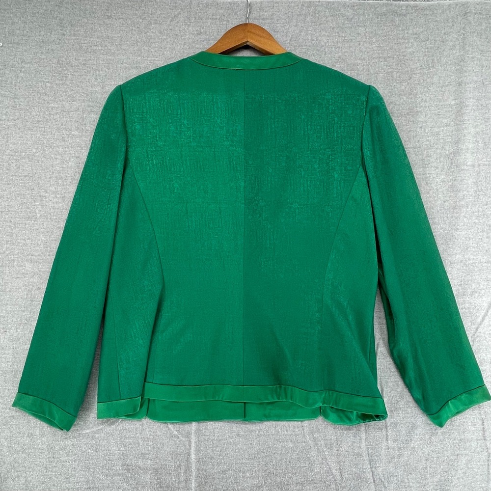 Adrianna Papell VTG Emerald Green 100% Silk Skirt Suit Set Sz 16 Bows Co-Ord 90s - Picture 6 of 14